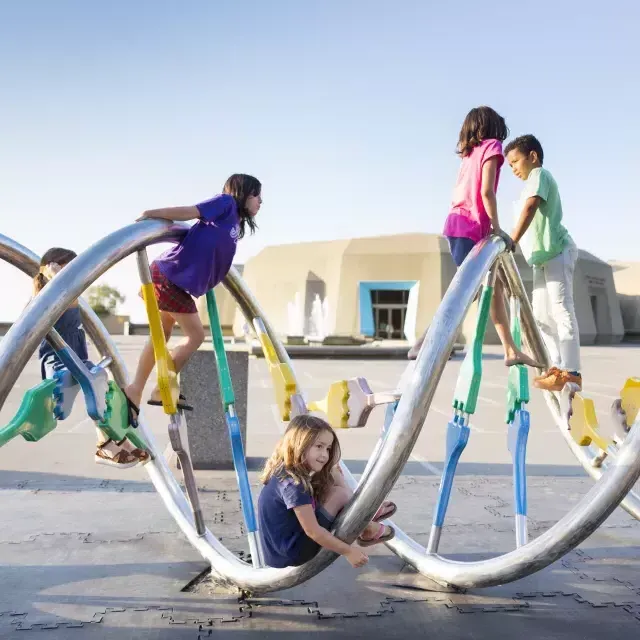 Niños jugando en un parque infantil.